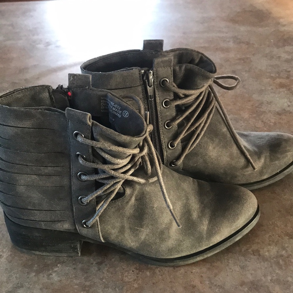 gray short boots 1 1/2 inch heel